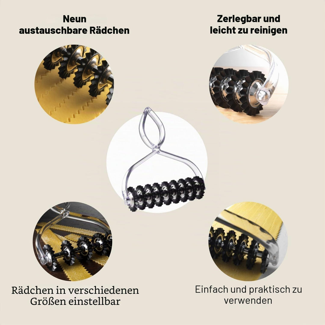 Marcato Pastabike, Einstellbarer Teigschneider mit neun austauschbaren Rädchen, 14.5 x 16 x 4 cm, Kl