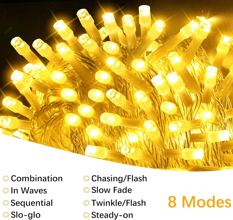 Lichterkette aussen 20m 200er LED Lichterkette Weihnachtsbaum Strombetrieben (31V) mit Timer, Speich