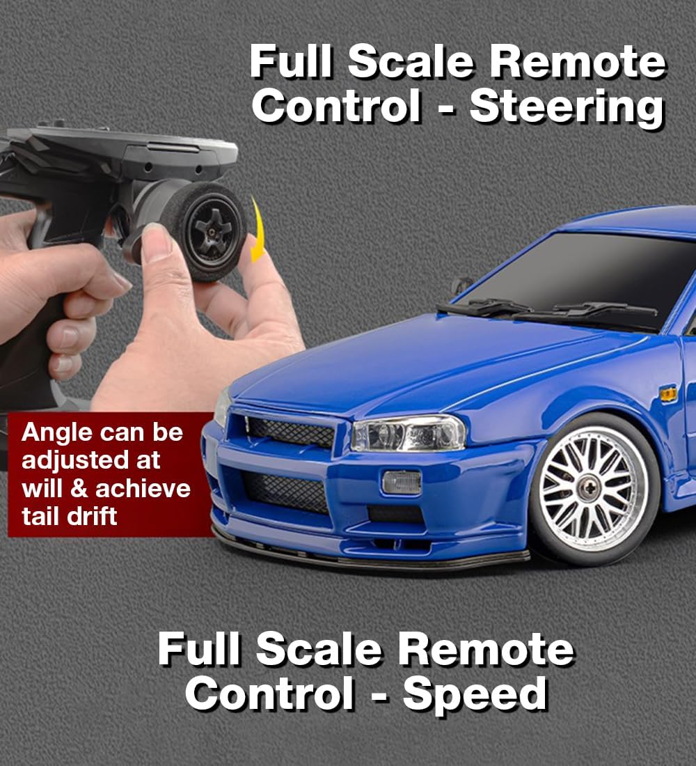 ARRIS LD1899 1:18 RC Driftauto, GTR R34 2,4 GHz RWD Mini-Modellfahrzeug mit Gyro, Legierung-Karosser
