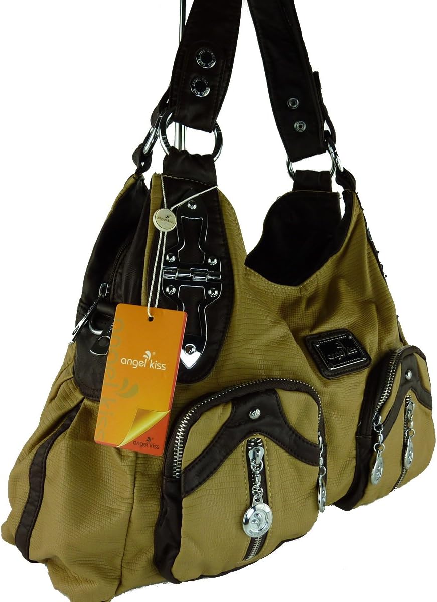 kennydoo Grosse Damen-Handtasche im Hobo-stil I geräumig mehrere Fächer weiches Leder Imitat I Schul