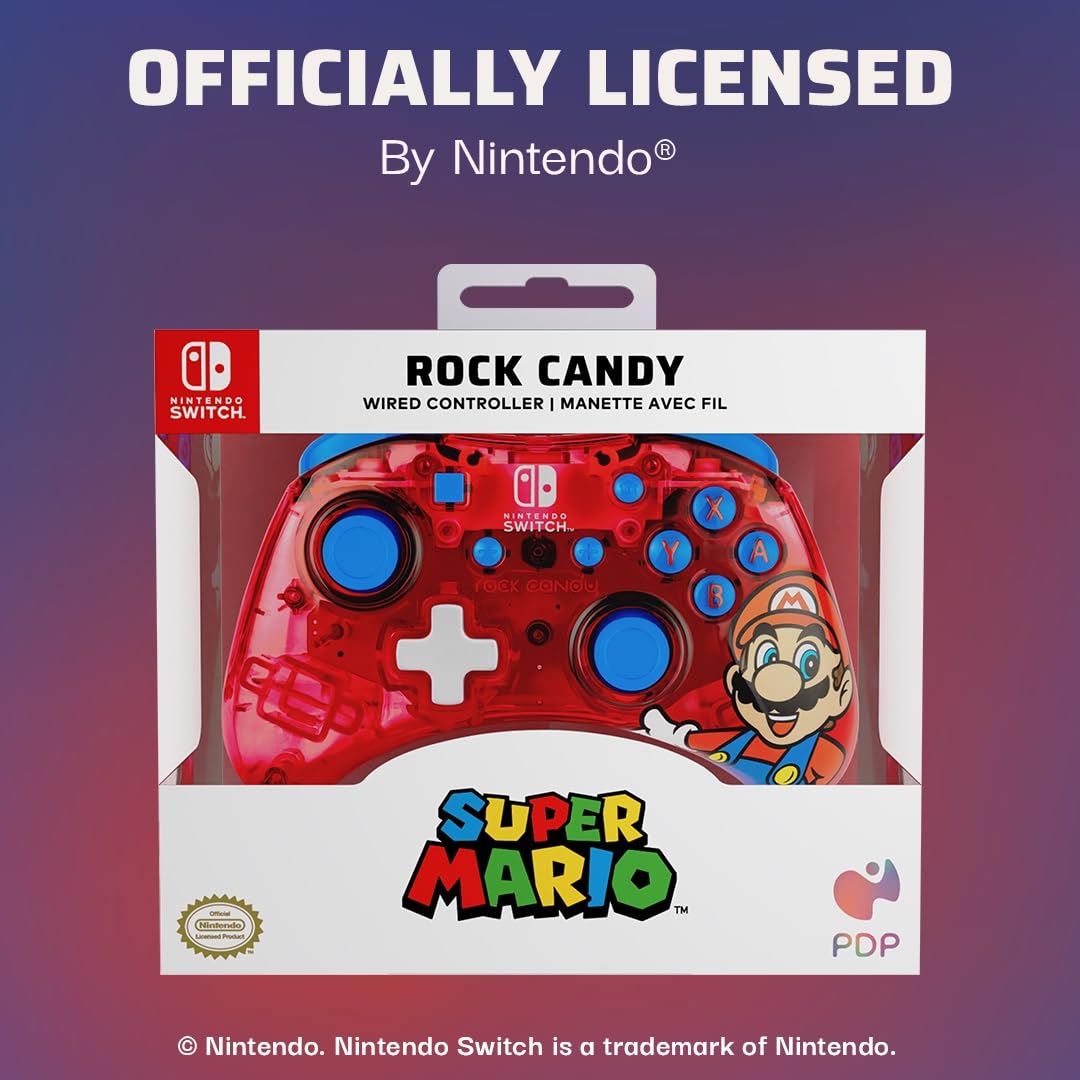 PDP Rock Candy verkabelt Gaming Switch Pro Controller - Mario - Rot - Official License Nintendo - OL