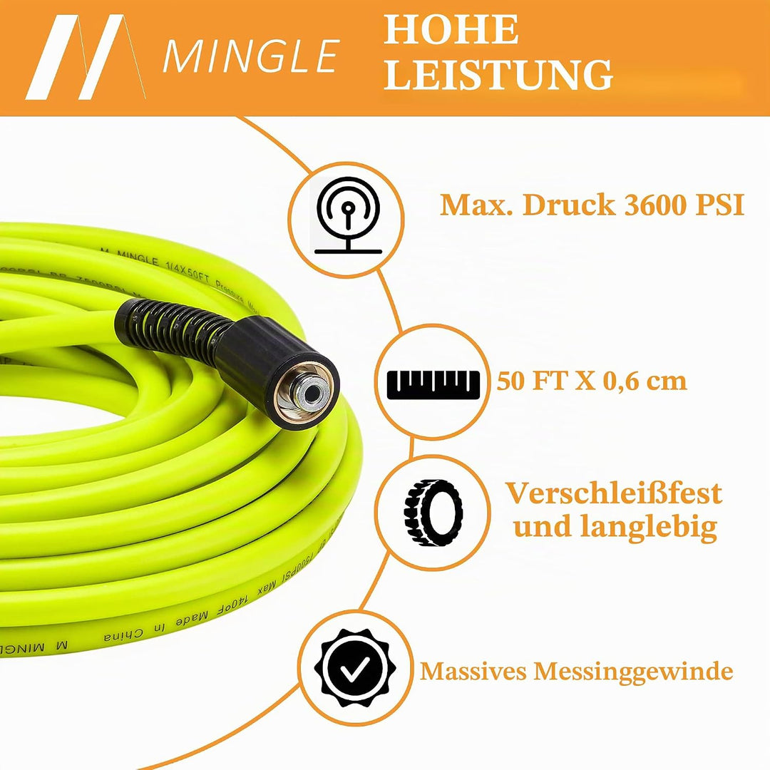 M MINGLE Hochdruckreiniger Schlauch 15m (50 FT) x 1/4 Zoll, M22 14mm Ersatzschlauch für Hochdruckrei