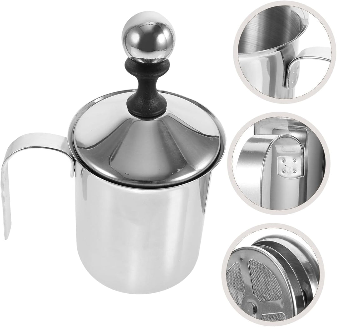 TOYANDONA Milchaufschäumer Manuell Aus Edelstahl Mit Doppelgitter-belüfter Handpumpe Für Cappuccino