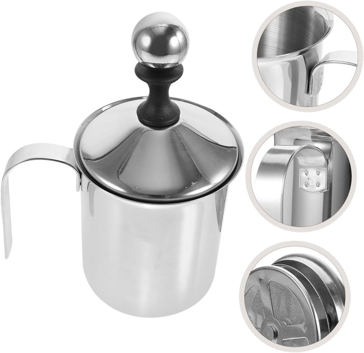 TOYANDONA Milchaufschäumer Manuell Aus Edelstahl Mit Doppelgitter-belüfter Handpumpe Für Cappuccino