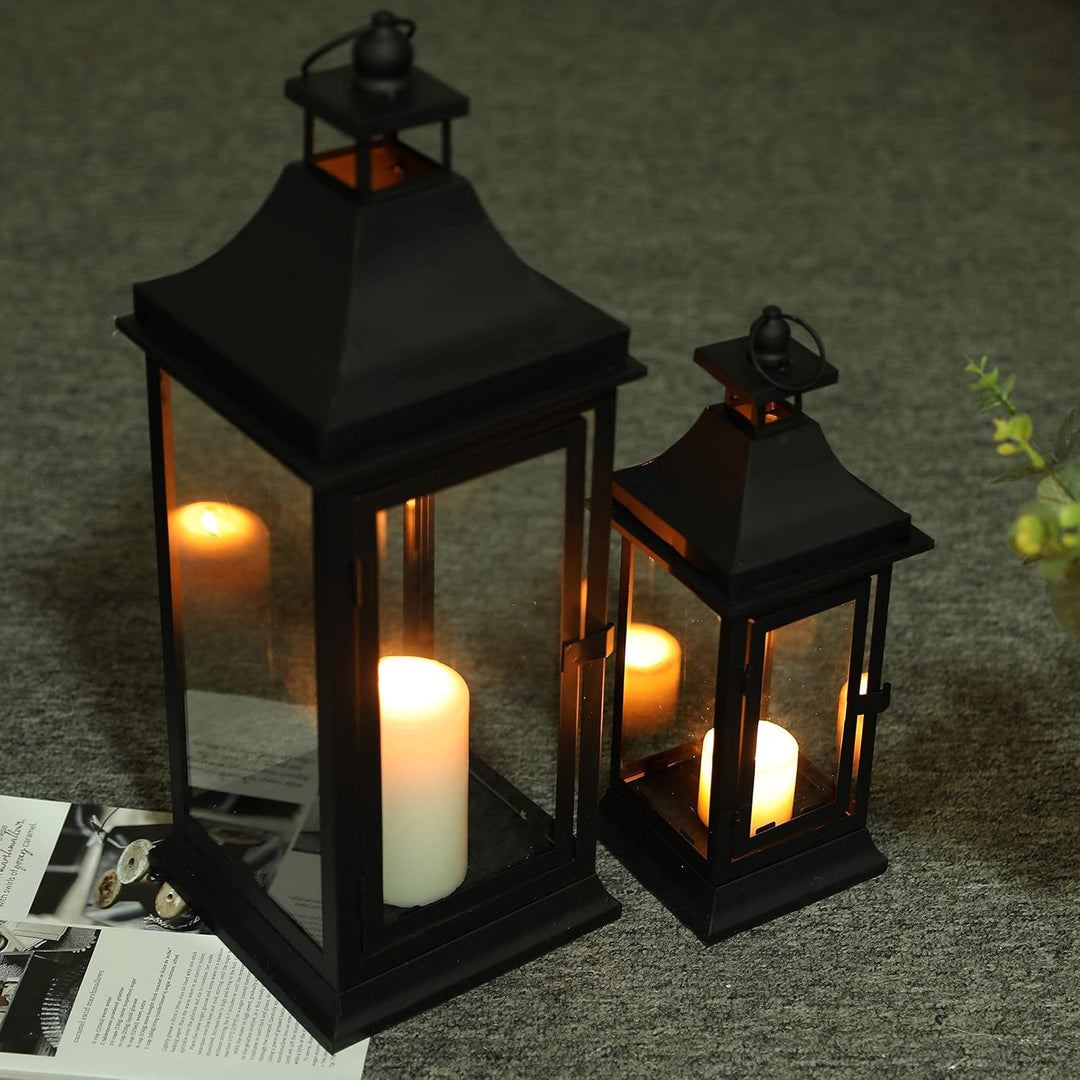 JHY DESIGN 2er-Set 33&49,5 cm Hohe Outdoor Kerzen Laternen Vintage Hängende Turm Laterne Metall Kerz