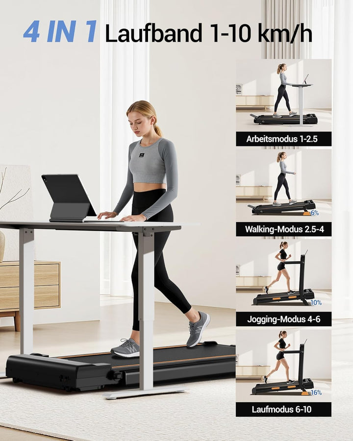 UMAY Laufband für Zuhause Klappbar mit Steigung 16%, 10KM/H Walking Pad Klappbar mit Steigung, Fernb