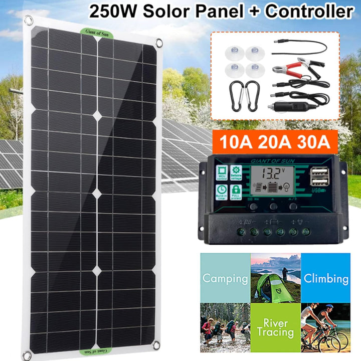 Solarmodul-Kit, 250 W 12 V/24 V Wasserdichtes Tragbares Solarmodul-Starter-Kit mit 250 W Monokristal