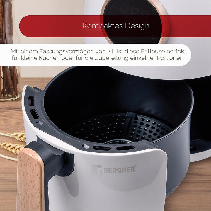 BERGNER Naturally | AirFryer 2 L | Freidora de Aire 1000 W | Temperatura desde 80-200ºC | Temporizad