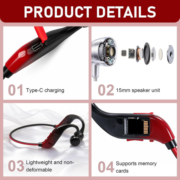 Bone Conduction Kopfhörer Knochenschall Bluetooth5.4 Open-Ear, kabellose Sport Kopfhörer mit IPX5 wa