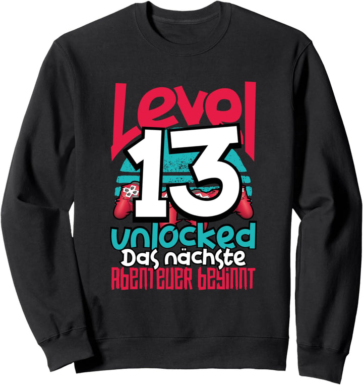 Level 13 Unlocked Gamer 13th Birthday Gift Cool Retro Gaming Sweatshirt