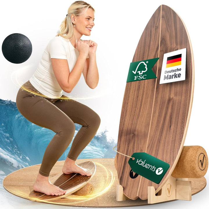 Balance Board aus Holz in – mit abgerundeten Ecken – inkl. Rolle für Neuromuscular Response Training