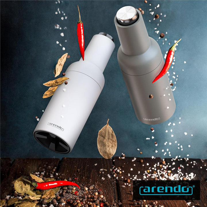 Arendo - Salz und Pfeffermühle elektrisch - 2er Set - einhändiger Betrieb - mahlt automatisch beim K