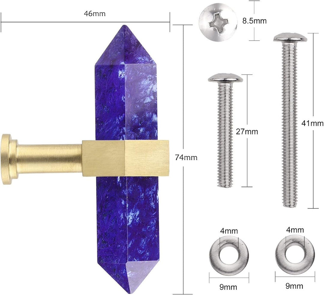 mookaitedecor Satz von 2 blauem Schmelzquarz Sechseck Double Kristall Punkte Schublade Knöpfe mit Sc