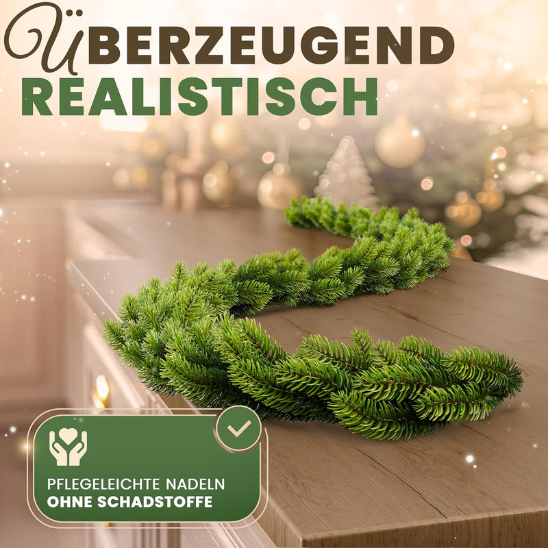 ArtiTree Weihnachtsgirlande - Naturgetreue Tannengirlande, 270cm Grün, Perfekt für Weihnachtsdeko In