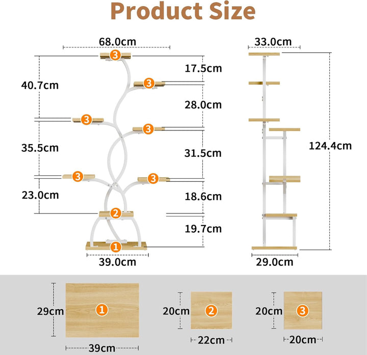 Pflanzenständer mit Wachstumslicht - 8 Ebenen Blumenständer 124cm Metall Holz Pflanzenregal - Innen