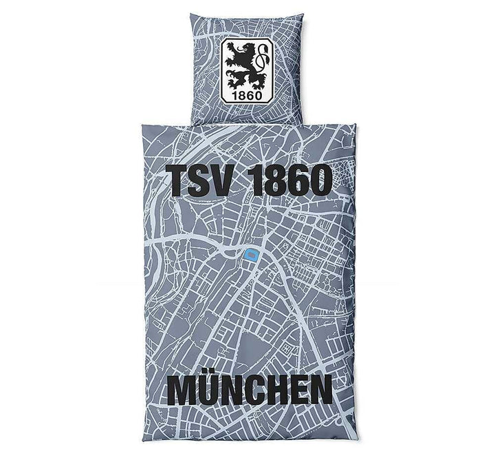 TSV 1860 München Bettwäsche ** Map ** 2teilig, Reissverschluss, 135 x 200 cm, 80 x 80 cm, 100% Baumw