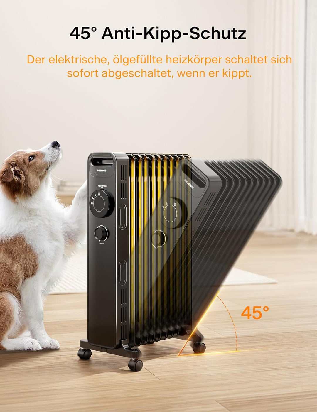 PELONIS Ölgefüllter Heizkörper mit einstellbarem Thermostat, Elektrischer Heizkörper mit 3 Wärmestuf
