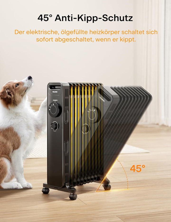 PELONIS Ölgefüllter Heizkörper mit einstellbarem Thermostat, Elektrischer Heizkörper mit 3 Wärmestuf