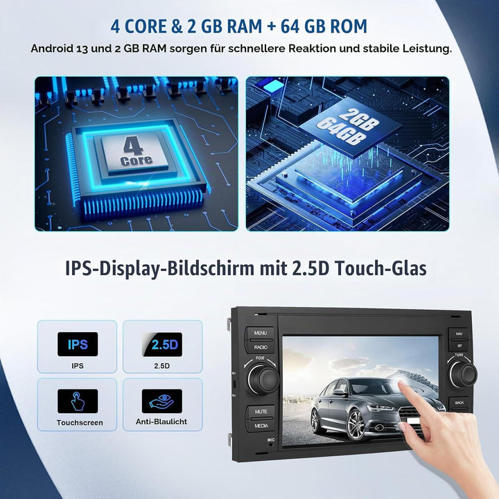 SIXWIN 2GB+64GB Android 13 Autoradio für Ford Fiesta C/S-MAX Transit Galaxy Connect Mondeo mit Carpl