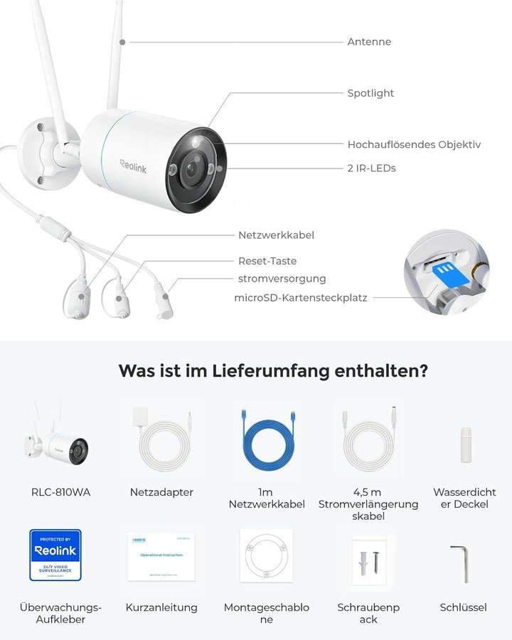 Reolink 4K Wi-Fi 6 Überwachungskamera, 5/2,4 GHz WLAN Kamera Outdoor mit IP67 Metallgehäuse, Mensche