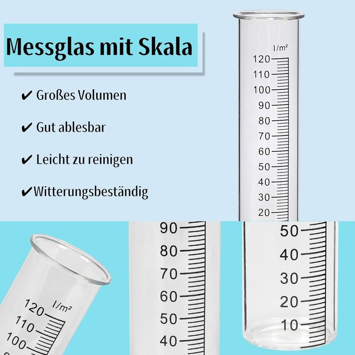 Regenmesser für Garten Dekorativer Niederschlagsmesser mit Erdspiess, Regenwassermesser Glas auf Gar