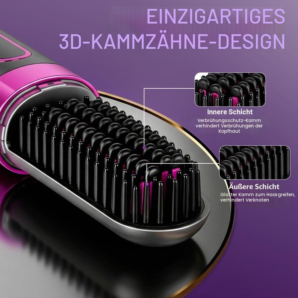 Glättbürste Kabellos, Tragbare Glättungsbürste für Haarstyling, 4 Wärmestufen, 160°C-200°C, Wiederau