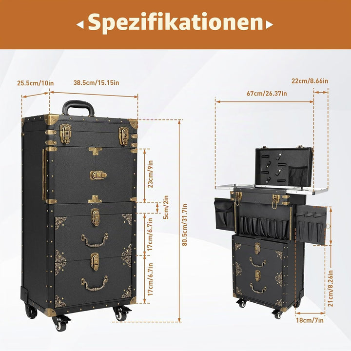 Kosmetikkoffer Trolley, Friseurkoffer Mit Passwortsperre Gross Make Up Koffer Mit Rollen 360° Drehba