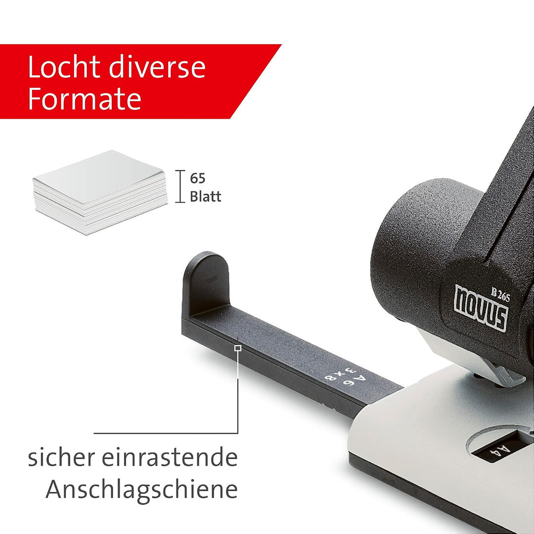 Novus B 265 Locher (Registraturlocher für das Büro, Metall, Stanzleistung) 65 Blatt, lichtgrau/schwa