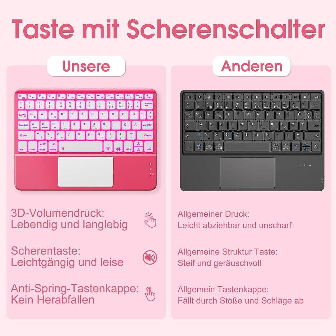 Vobafe Bluetooth Tastatur mit Touchpad, 7-farbiges Backlight iPad Tastatur | Traleicht Kabellose QWE