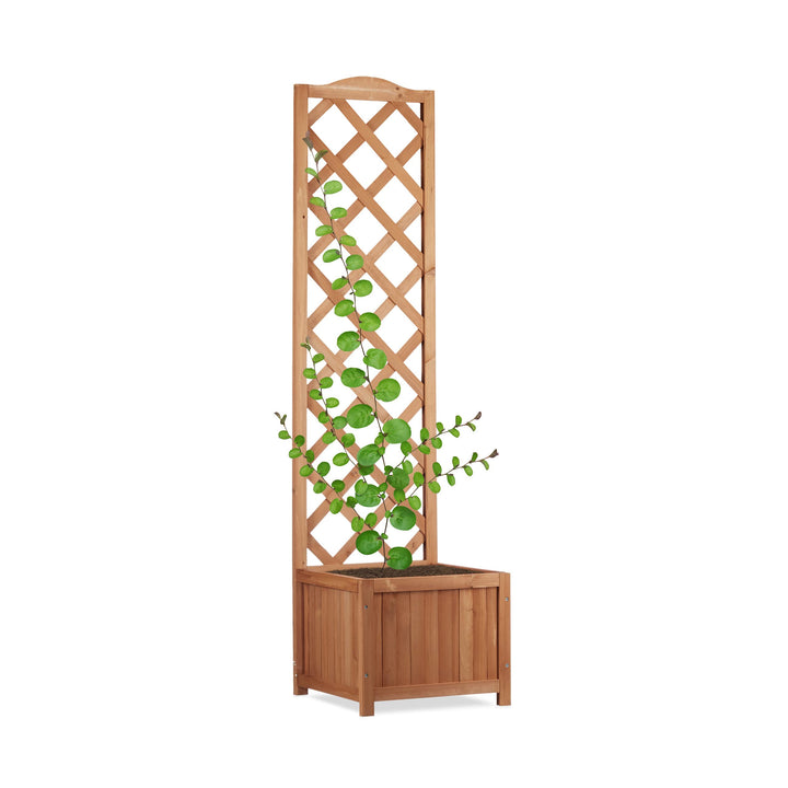 Relaxdays Rankkasten Holz, Garten Pflanzkübel m. Rankgitter, 25 L Pflanzkasten, 150 cm Rankhilfe wet
