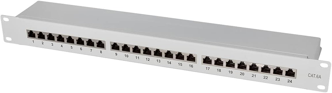 LogiLink Professional PrimeLine Cat.6A (500 MHz) Patchpanel grau, 19", STP (geschirmt) 24-Port (RJ45