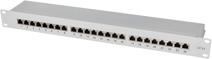 LogiLink Professional PrimeLine Cat.6A (500 MHz) Patchpanel grau, 19", STP (geschirmt) 24-Port (RJ45