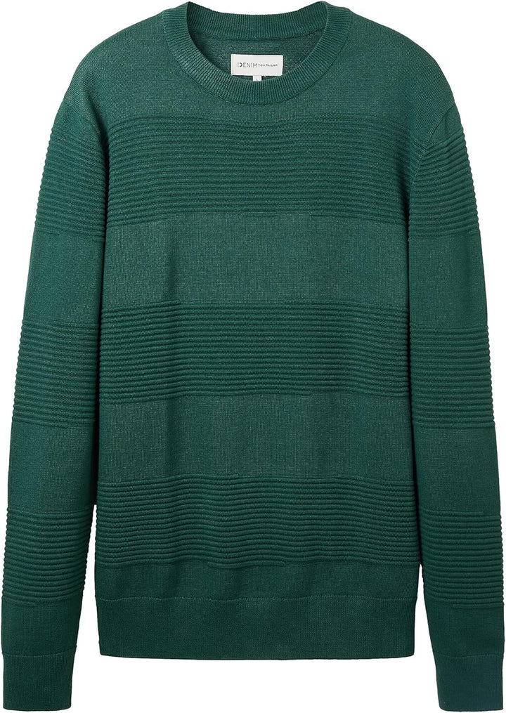 TOM TAILOR Denim Herren Denim Strickpullover mit Struktur aus Baumwolle S 10778 - Hunter Green, S 10