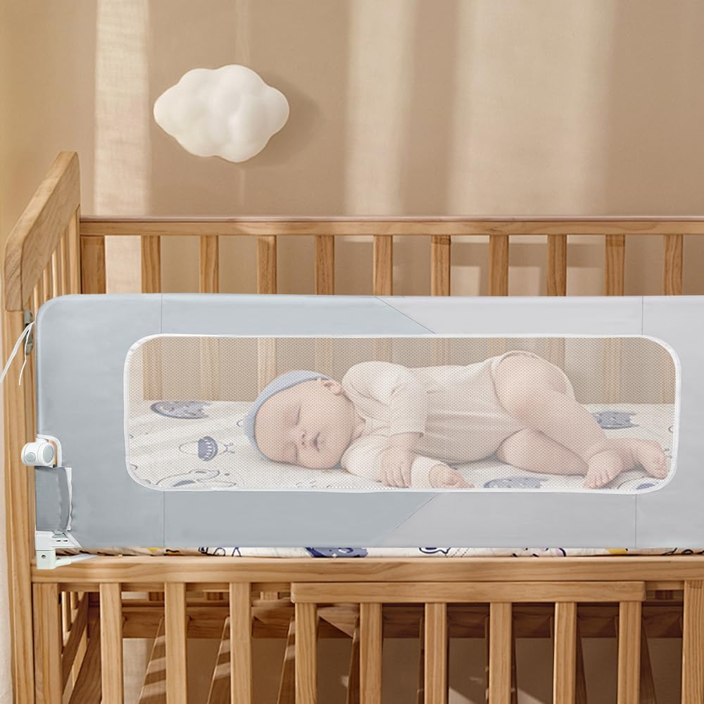HUOLE Bettschutzgitter mit Verstellbarer Gurte,Rausfallschutz Bett 180° faltbar für Boxspringbett, B