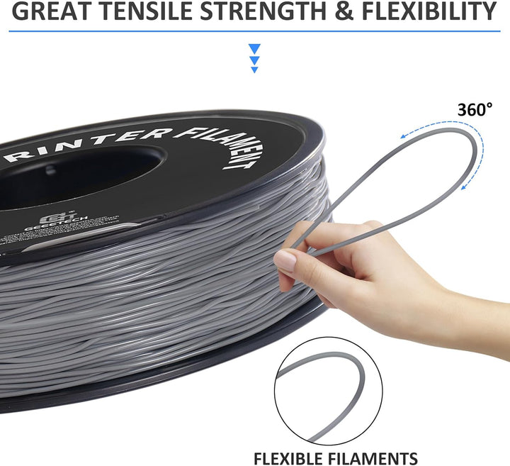 GEEETECH TPU Filament 1,75 mm +/- 0,02 mm für 3D Drucker, 1KG 1 Spool Grau Grau-1KG, Grau-1KG
