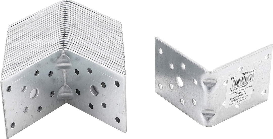 BGS Diy 80937-25 | Winkelverbinder | 25 Stück | mit Sicke | 70 x 70 x 55 x 2,5 mm | Spar-Pack | verz