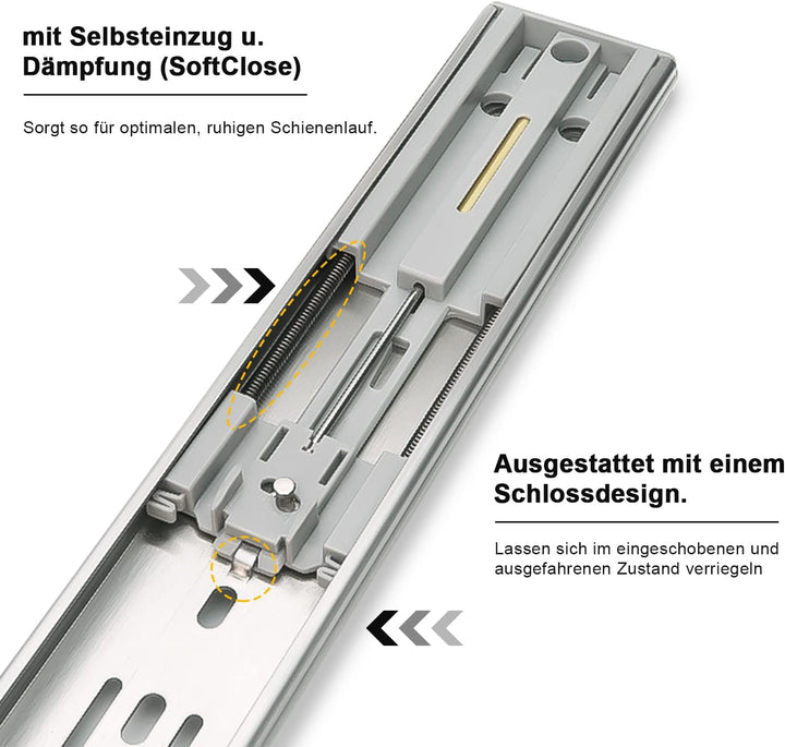 Schubladenschienen, Vollauszug 350mm Softclose, Stabiles Schubladen Schienensystem mit kugelgelagert