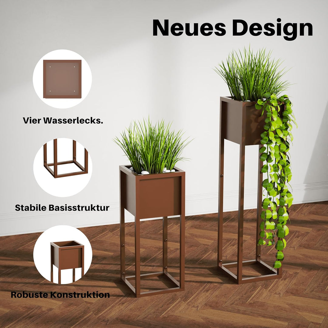 Metall Blumentopf 2er Set Blumenständer Indoor Blumenkasten Outdoor Pflanzentopf Übertöpfe Halter we
