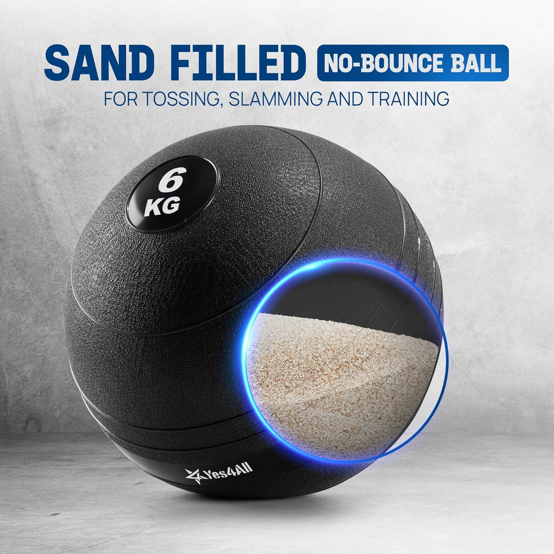 Yes4All Slam Ball - Smooth - KGs - 6KG, Schwarz