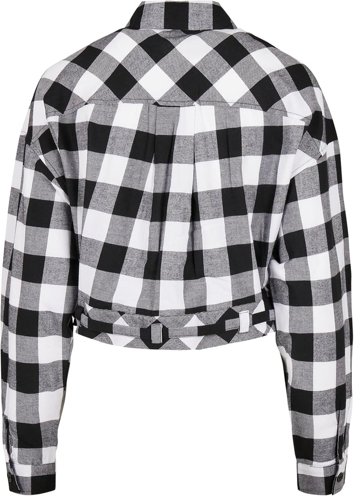 Urban Classics Damen Ladies Short Oversized Check Shirt Hemd 3XL Grosse Grössen Extra Tall Black/Whi