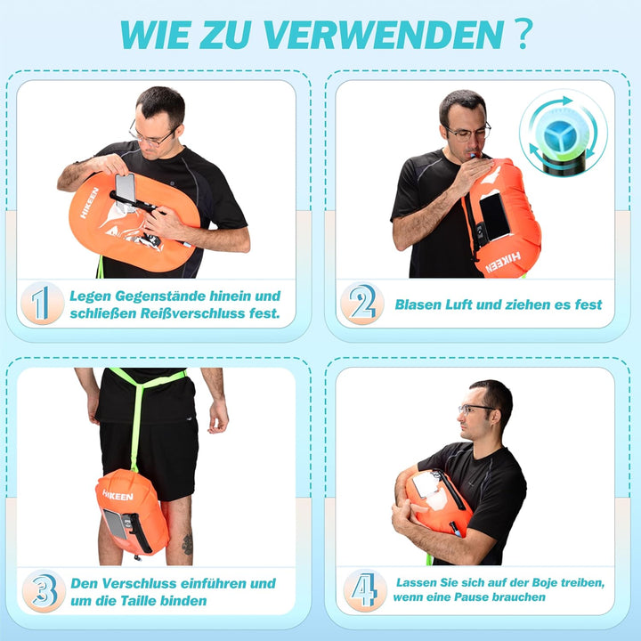 BOOSTEADY Schwimmboje, Trockensack Boje Schwimmen Aufblasbare Trockentasche Swimming Buoy mit Handyt