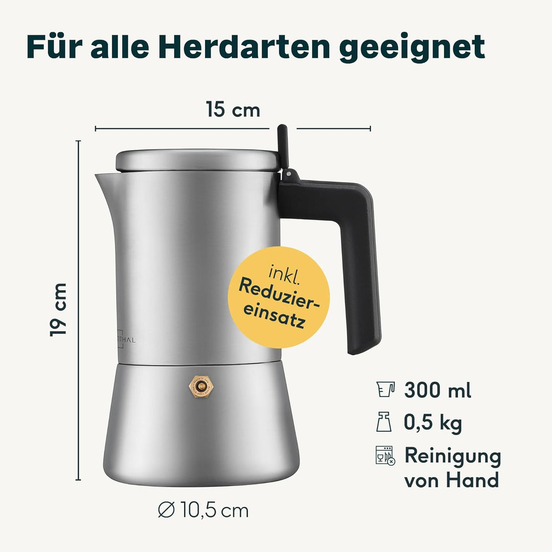 SILBERTHAL Espressokocher Edelstahl 200 ml - 4 Tassen - Induktionsgeeignet – Kaffeekocher für jeden