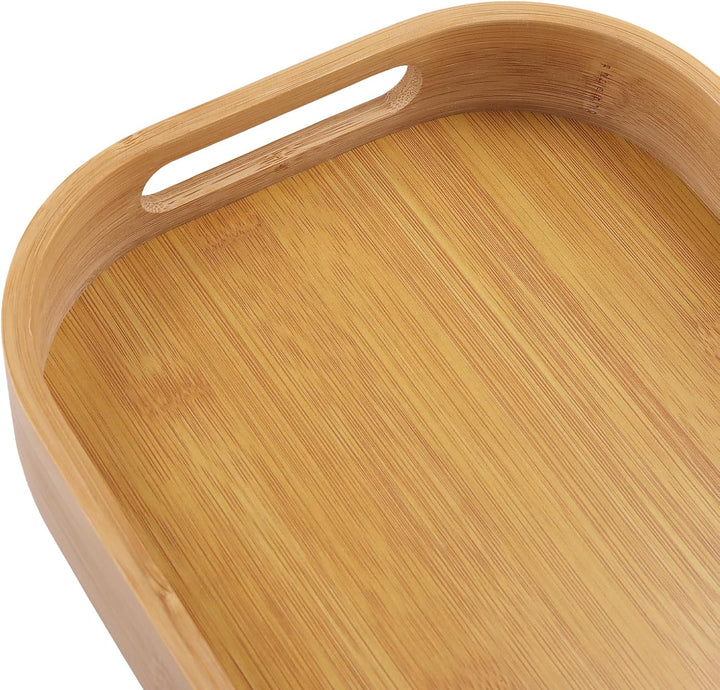 FUNSUEI 3er Set Bambus Serviertablett, Tablett Serviertablett Holz mit Griffen, 2 Grössen Rechteckig