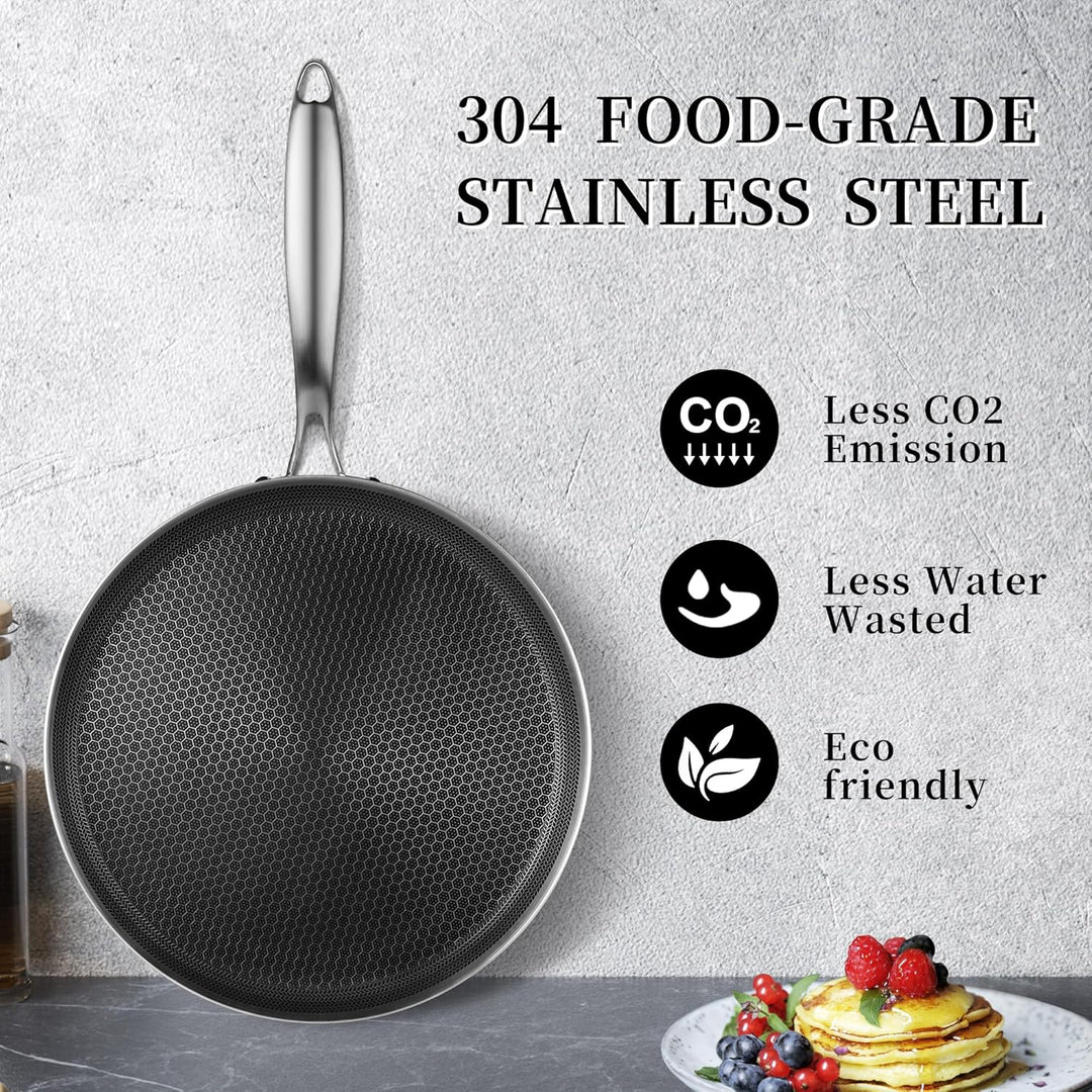 Innerwell Edelstahl Crepe Pfanne, 28cm Pfanne mit Wabenförmiger Antihaftbeschichtung, Omlettpfanne,