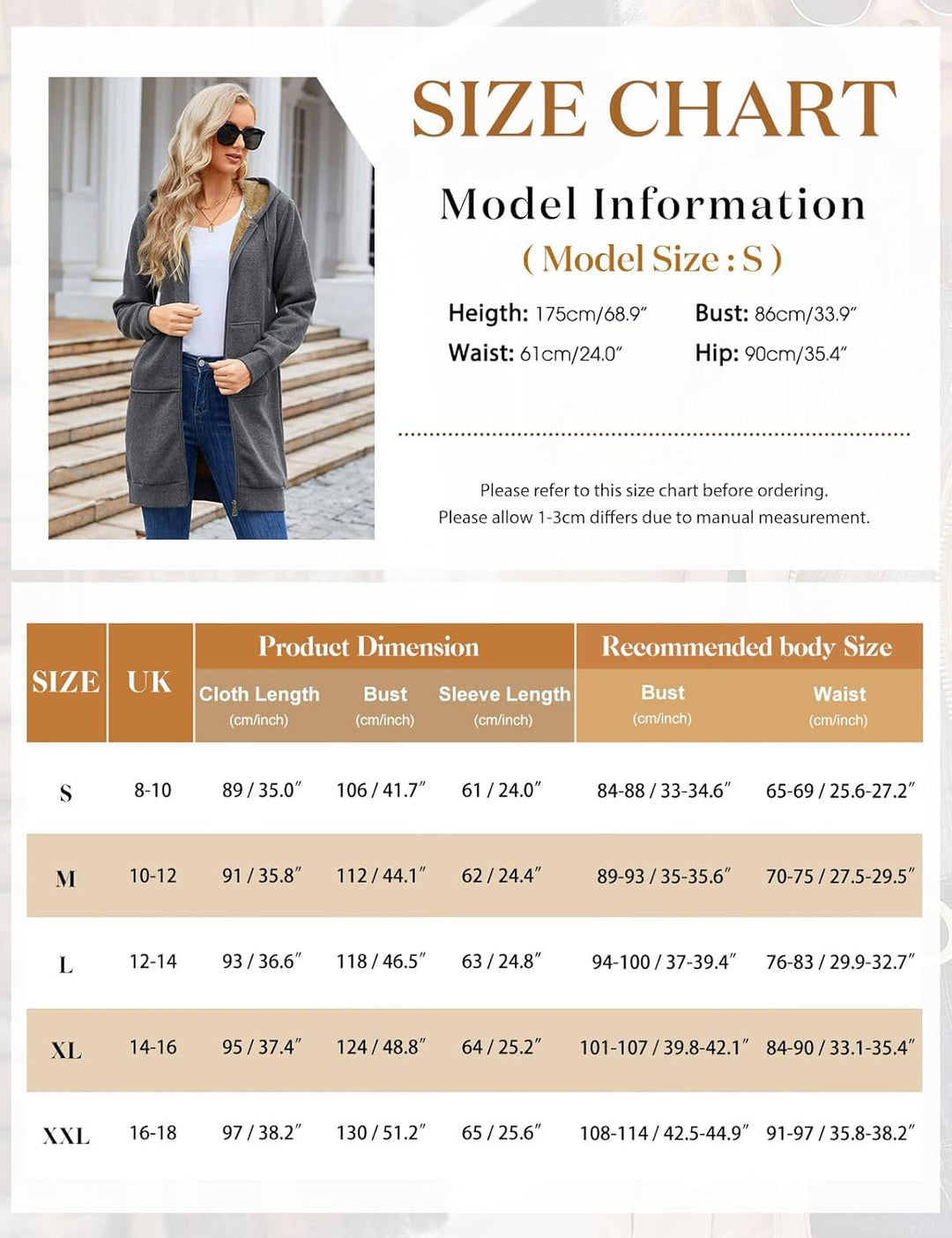 Nadeer Damen Mantel Plüschjacke mit Kapuze Lang Gefüttert Hoodies Plüsch Reissverschluss Mittellang