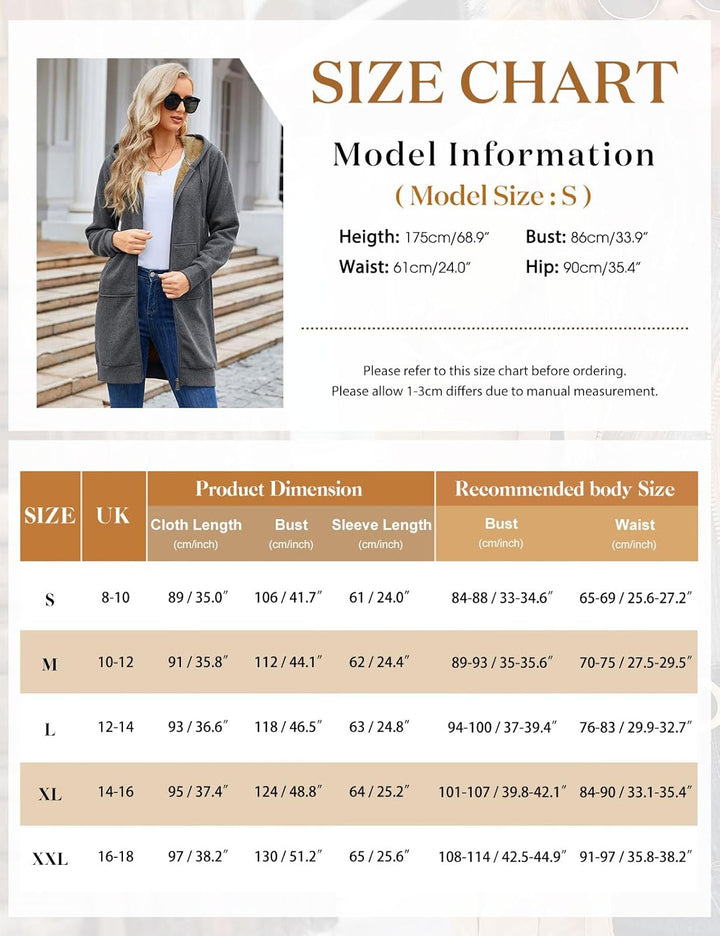 Nadeer Damen Mantel Plüschjacke mit Kapuze Lang Gefüttert Hoodies Plüsch Reissverschluss Mittellang