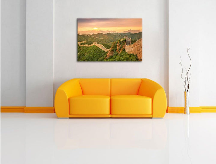 Chinesische Mauer, Format: 100x70 auf Leinwand, XXL riesige Bilder fertig gerahmt mit Keilrahmen, Ku