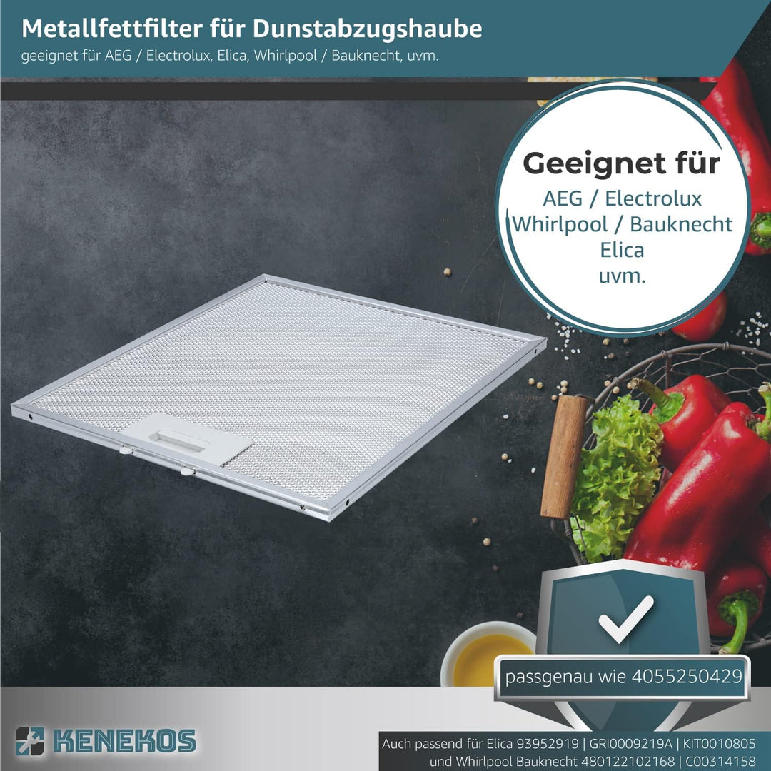 Metallfettfilter für Dunstabzugshaube 305 x 267 mm geeignet für AEG 405525042-9 4055250429, Elica 93