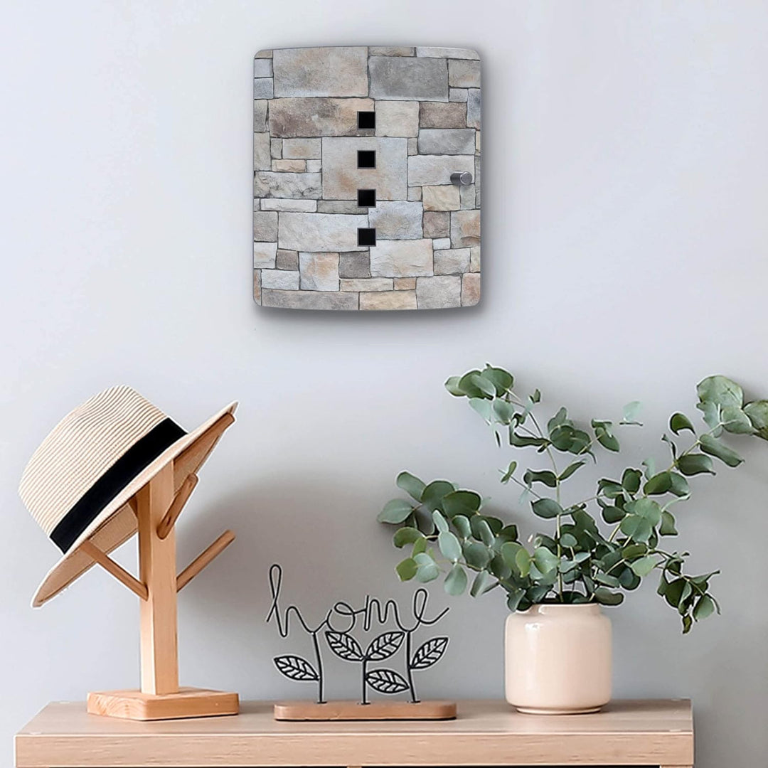 banjado® Design Schlüsselkasten aus Edelstahl Motiv Natursteinmauer für 10 Schlüssel - Schlüsselschr
