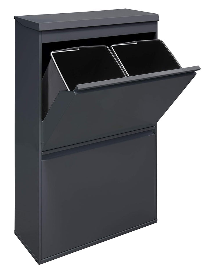 Arregui Top CR624-B Recycling Abfalleimer / Mülleimer aus Stahl mit Aufbewahrungsbox mit Deckel, Mül